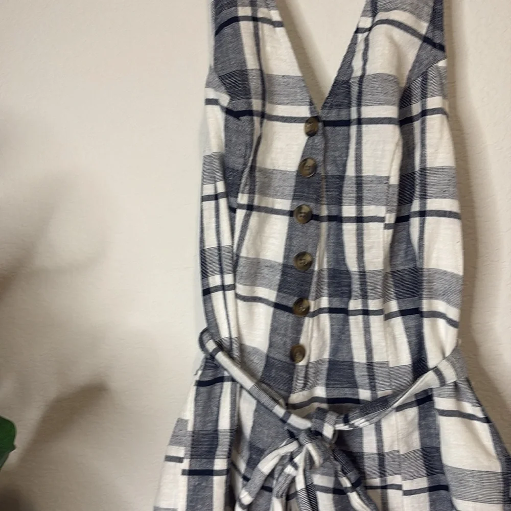 American Eagle size small blue and white plaid halter romper